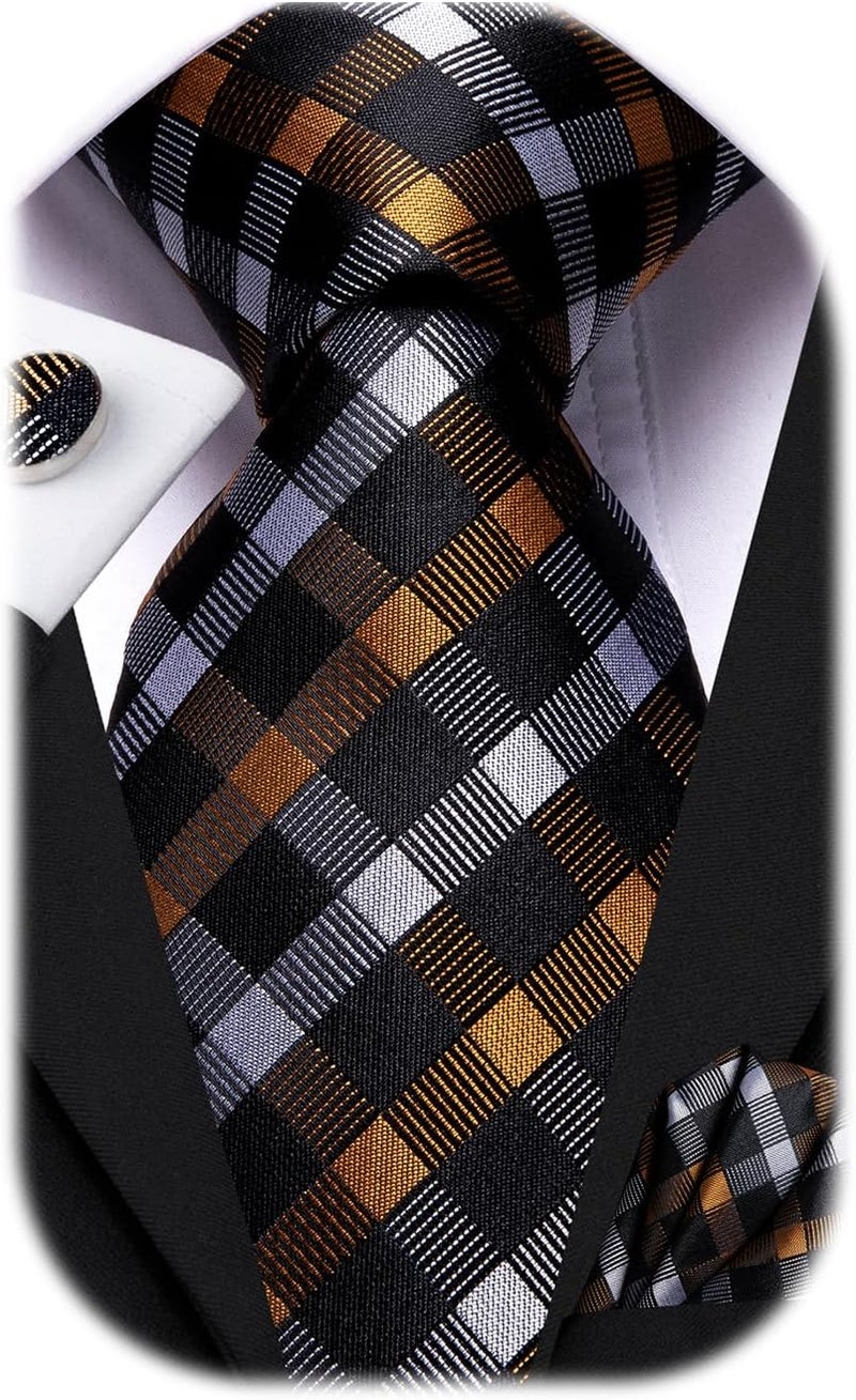 Dubulle Mens Tie Set Solid Paisley Silk Striped Necktie for Men with Cufflinks Tie and Pocket Square - Image 1